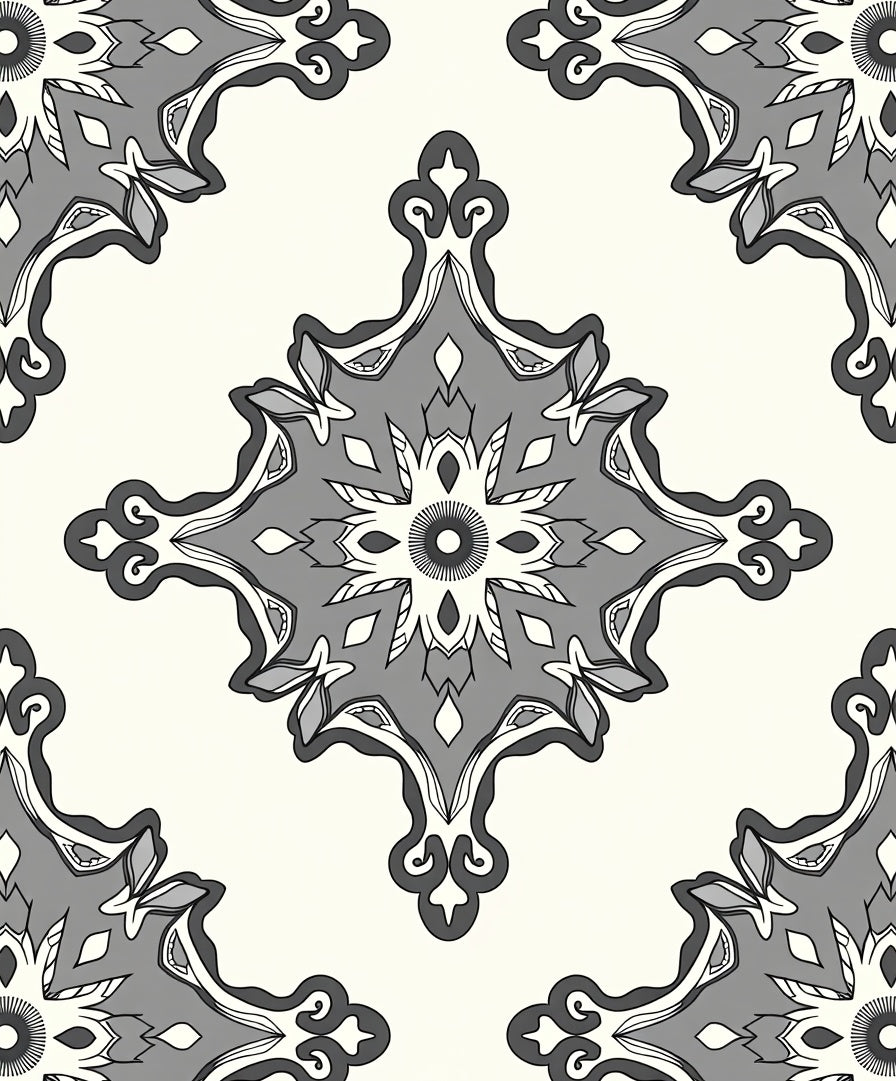 Contemporary Grey Floral Medallion Rug