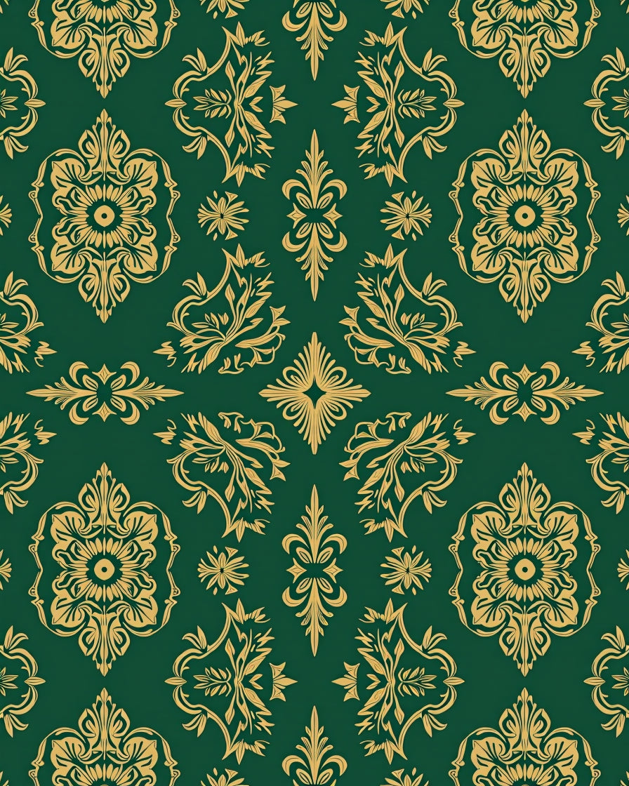 Elegant Gold Floral Damask Pattern Rug