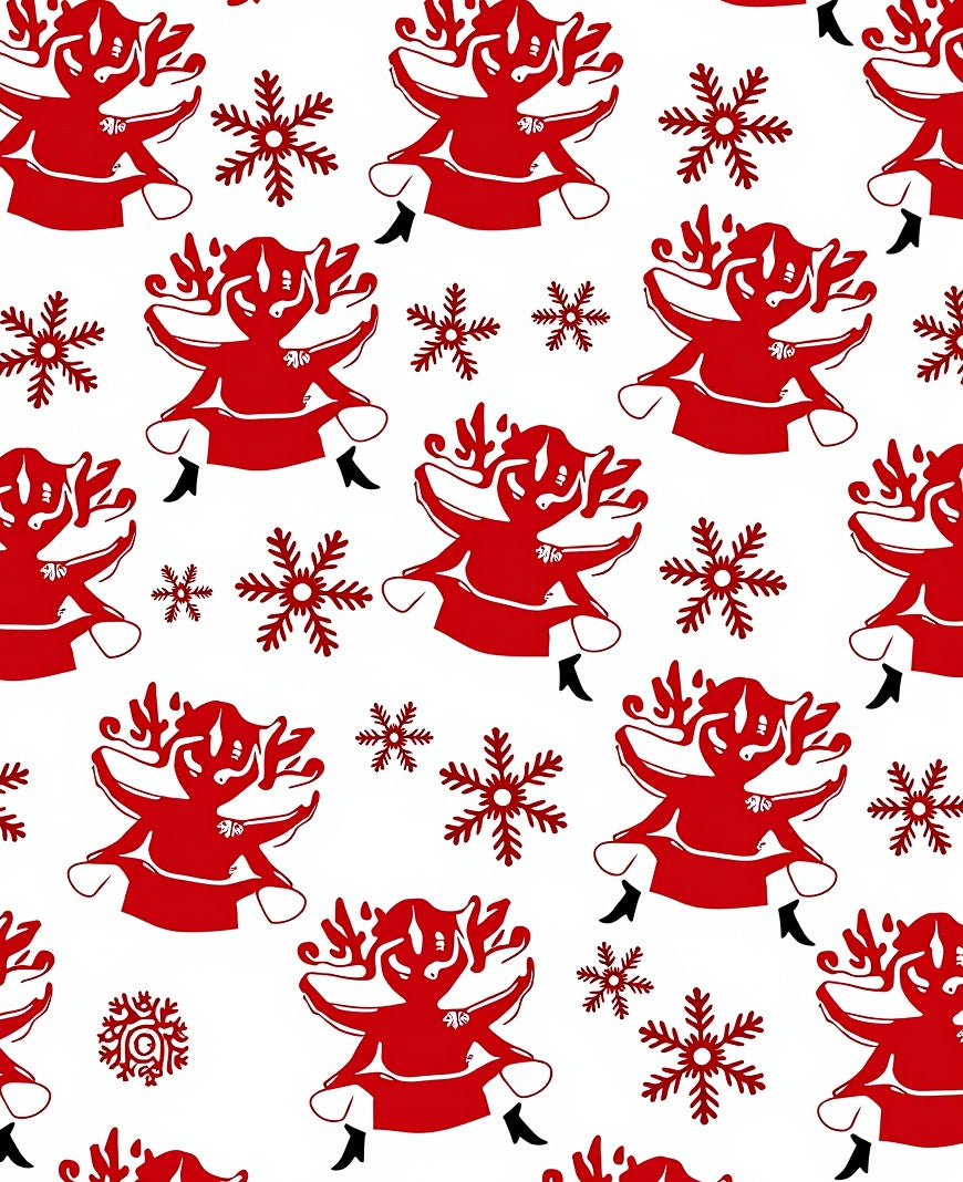 Red Christmas Reindeer Snowflakes Rug