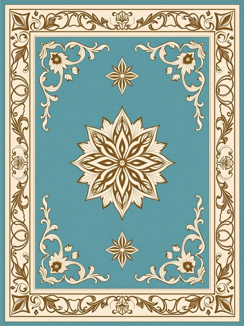 Ornate Floral Medallion With Scroll Borders Rug