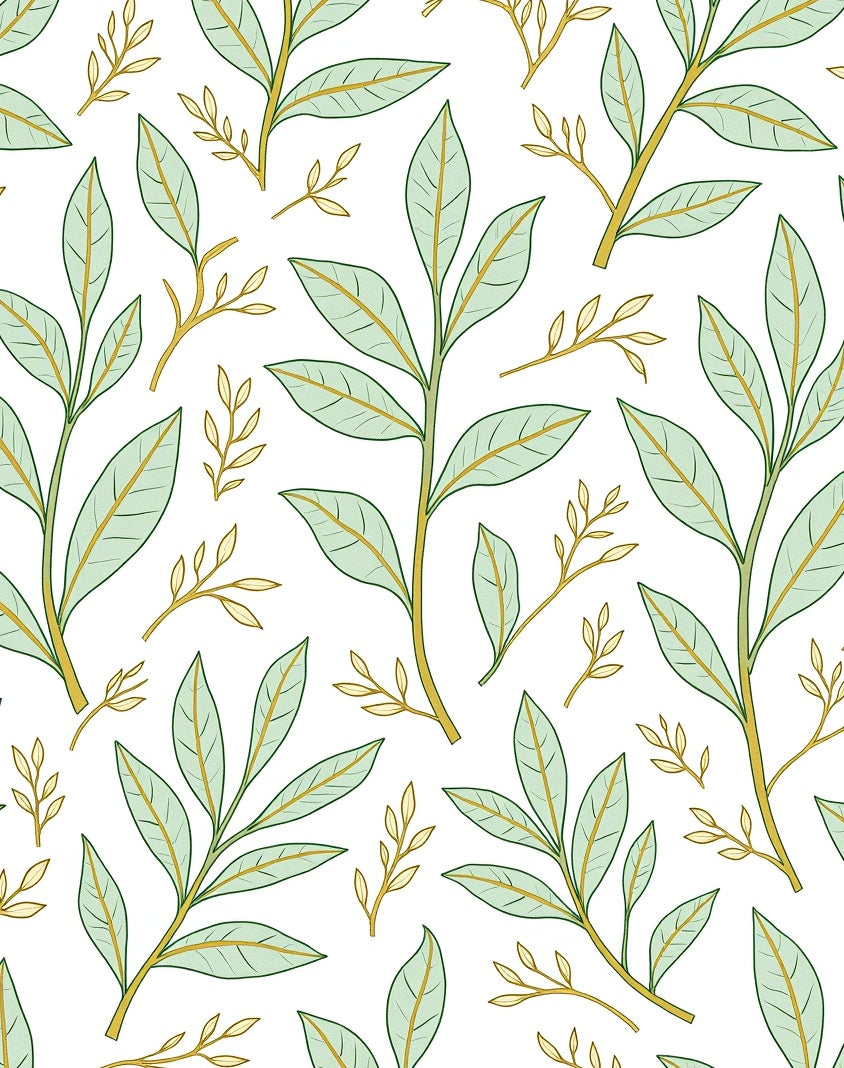 Soft Green Leafy Branches Whimsical Art Rug