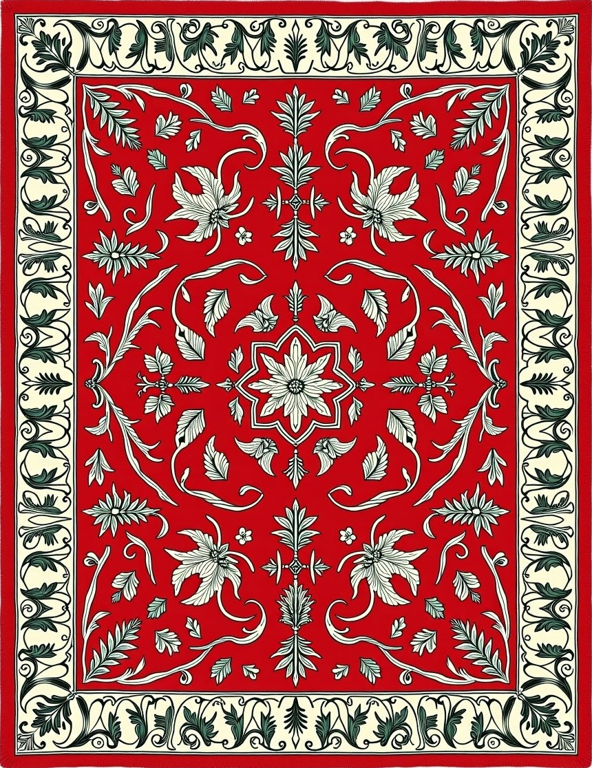 Classic Floral Vine Red Cream Rug