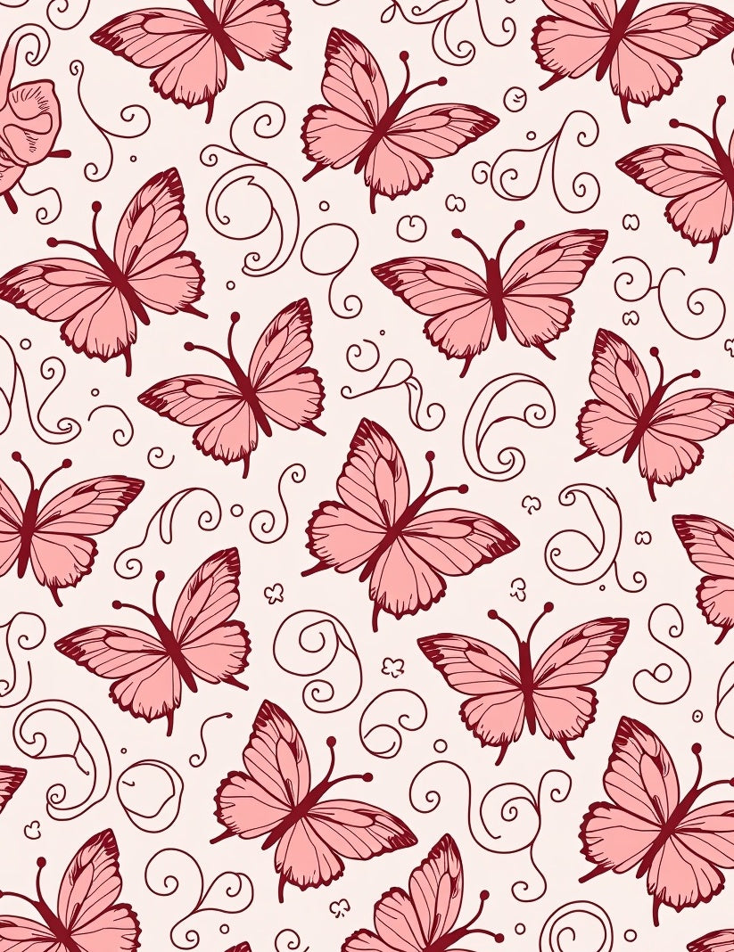 Delicate Pink Butterfly Swirl Pattern Rug