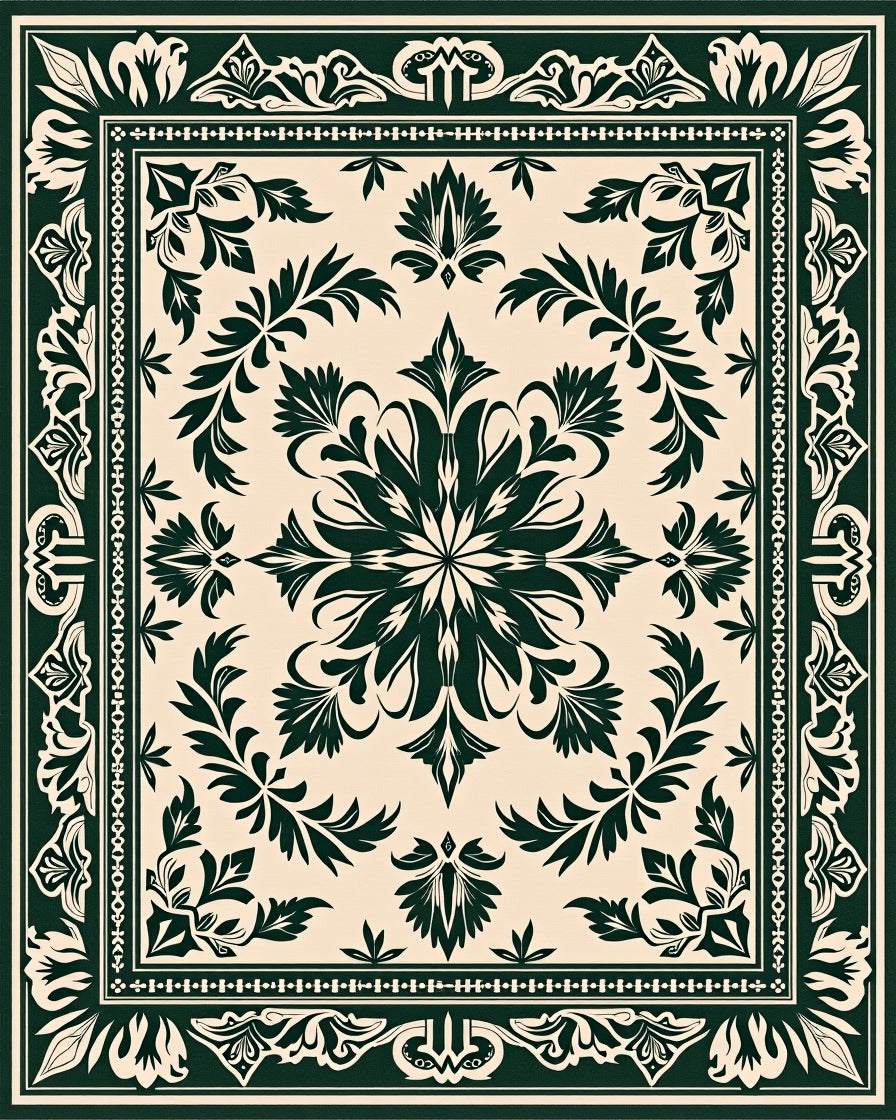 Ornate Floral Bordered Cream Rug