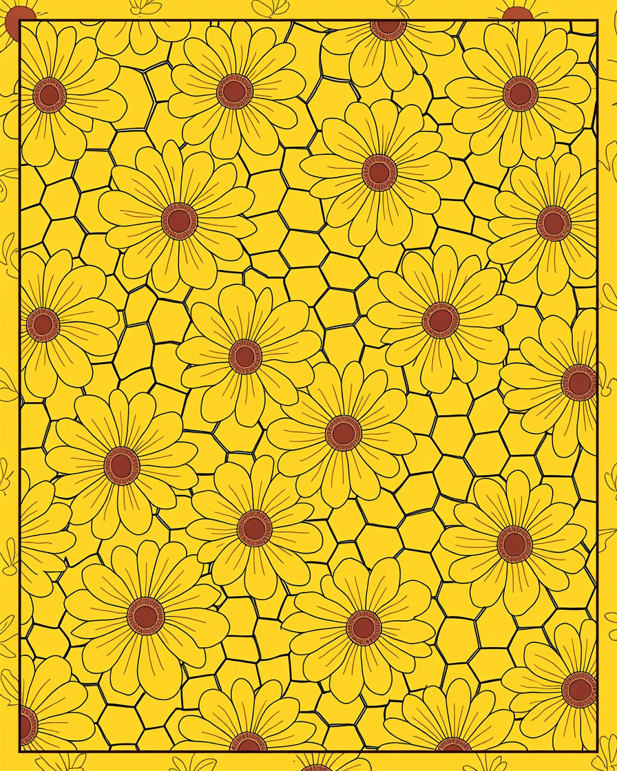 Bold Yellow Daisy Hexagon Pattern Rug