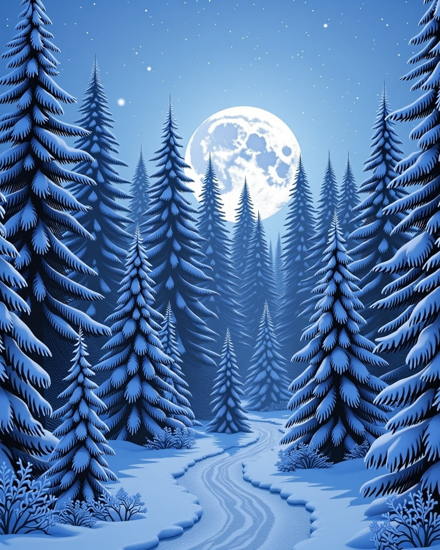 Winter Forest Moonlit Snowy Path Rug