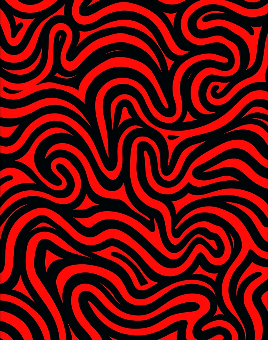 Bold Red Black Swirling Lines Rug