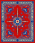 Red Blue Floral Chain Medallion Rug