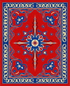 Red Blue Floral Chain Medallion Rug