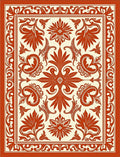 Red Cream Floral Damask Pattern Rug