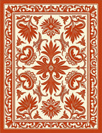 Red Cream Floral Damask Pattern Rug