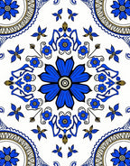 Bold Blue Floral Mandala Pattern Rug
