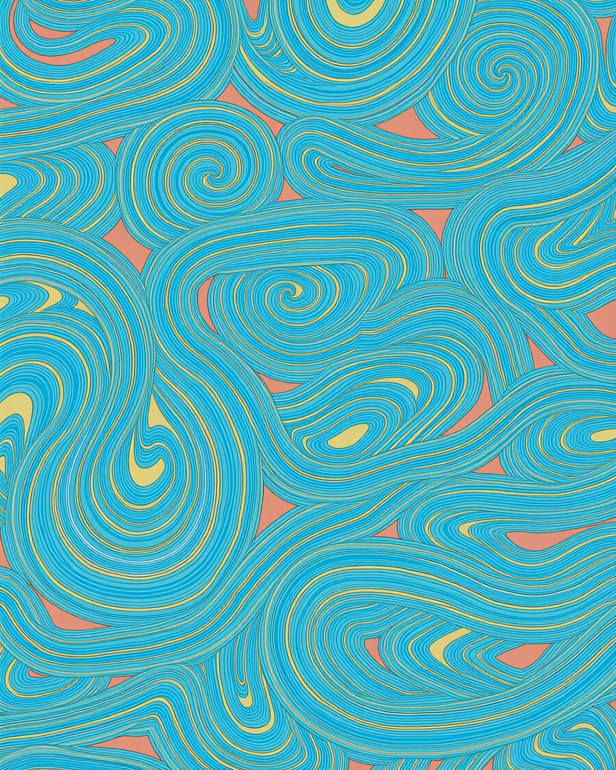 Aqua Swirls Waves Pattern Rug