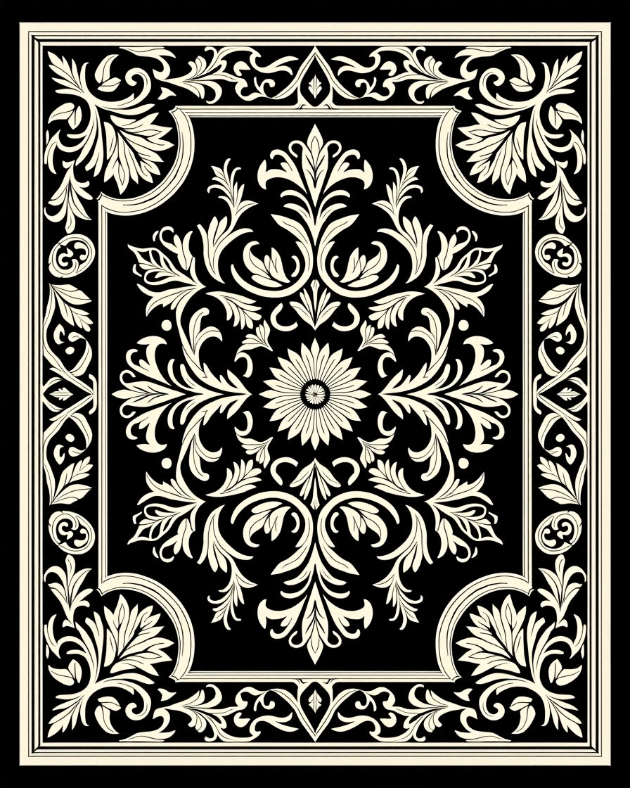 Classic Floral Symmetry On Black Rug