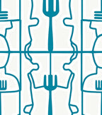 Teal Abstract Silhouette Kitchen Utensil Rug