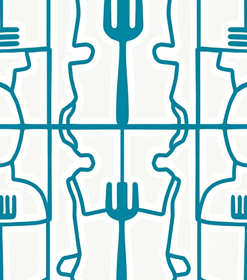 Teal Abstract Silhouette Kitchen Utensil Rug