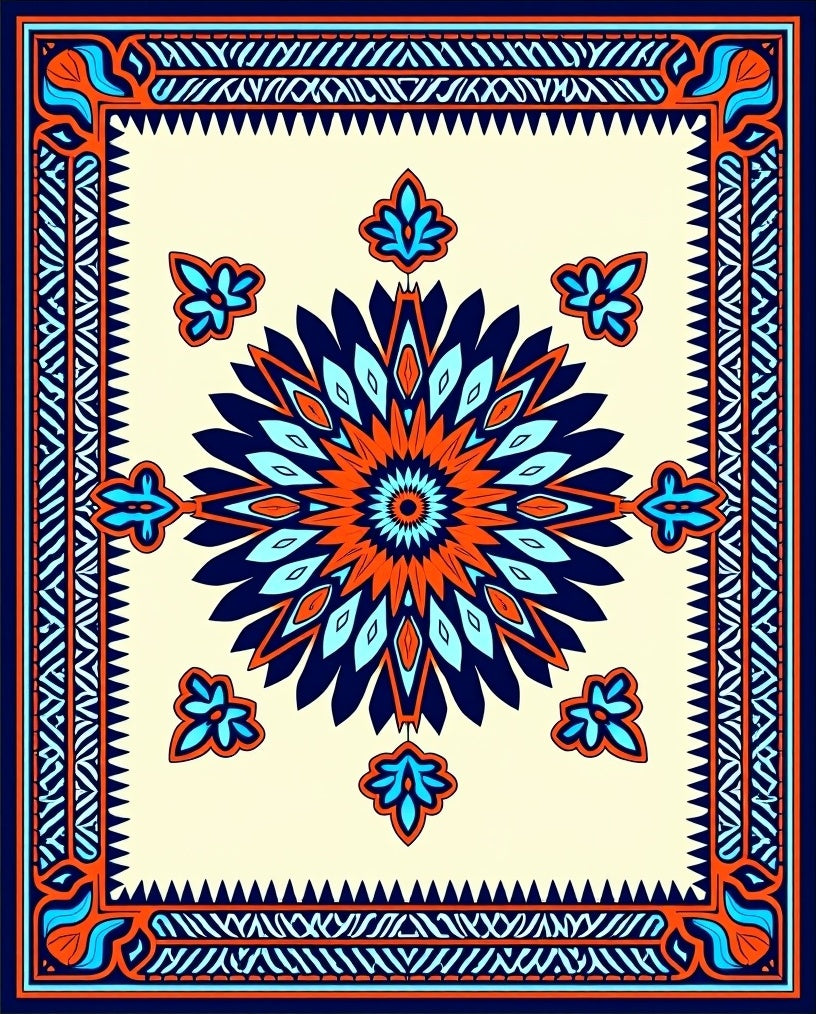 Bold Floral Sunburst Pattern Rug