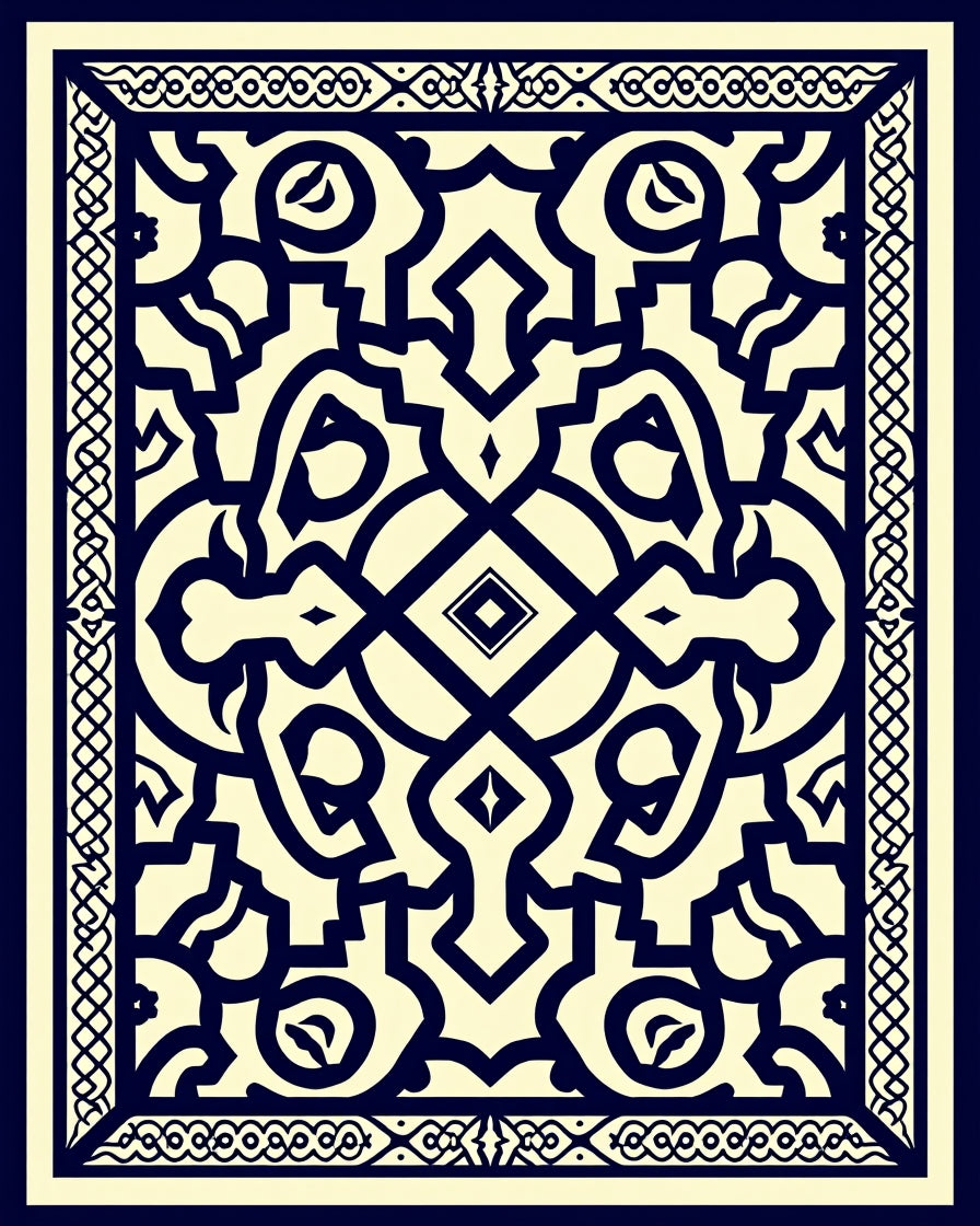 Intricate Indigo And Cream Pattern Rug