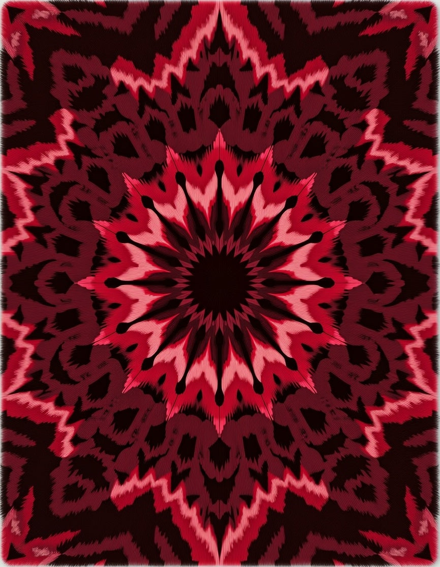 Red Mandala Patterned Textured Rug