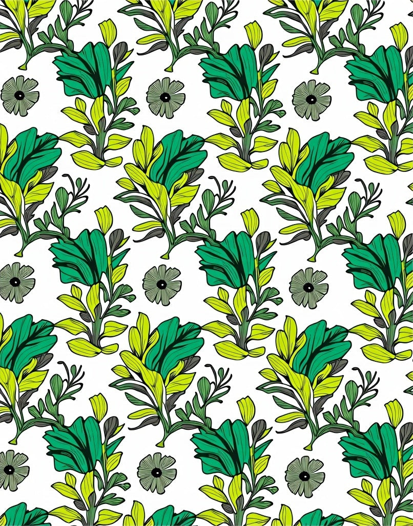 Bold Green Leafy Floral Pattern Rug