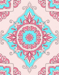 Pink Teal Floral Symmetry Pattern Rug