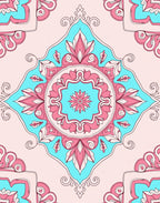 Pink Teal Floral Symmetry Pattern Rug