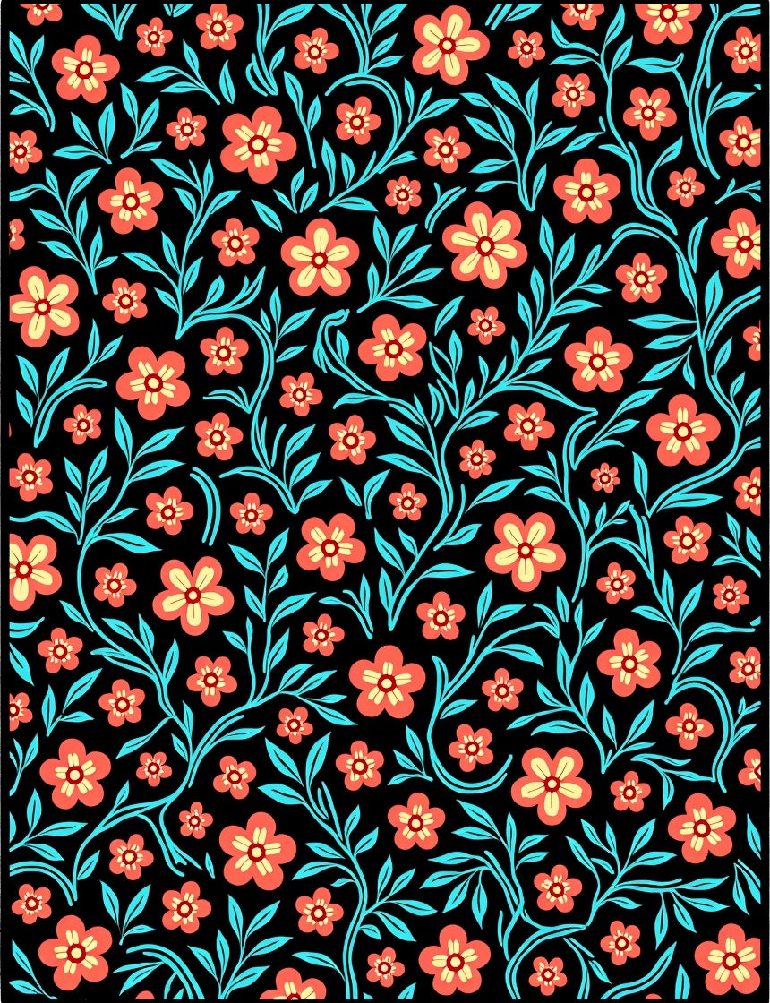 Floral Vines With Coral Flowers Rug