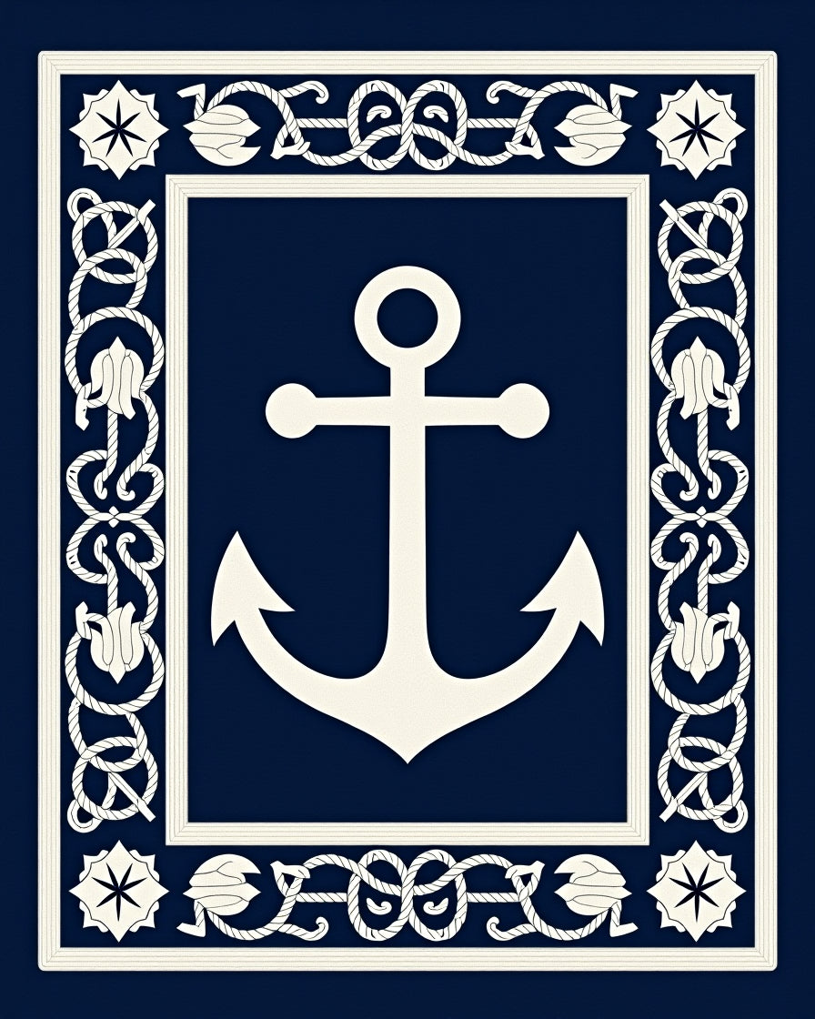 Nautical Anchor Ornamented Rope Design Rug