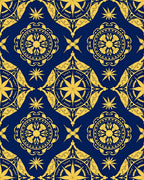 Royal Blue Yellow Medallion Pattern Design Rug