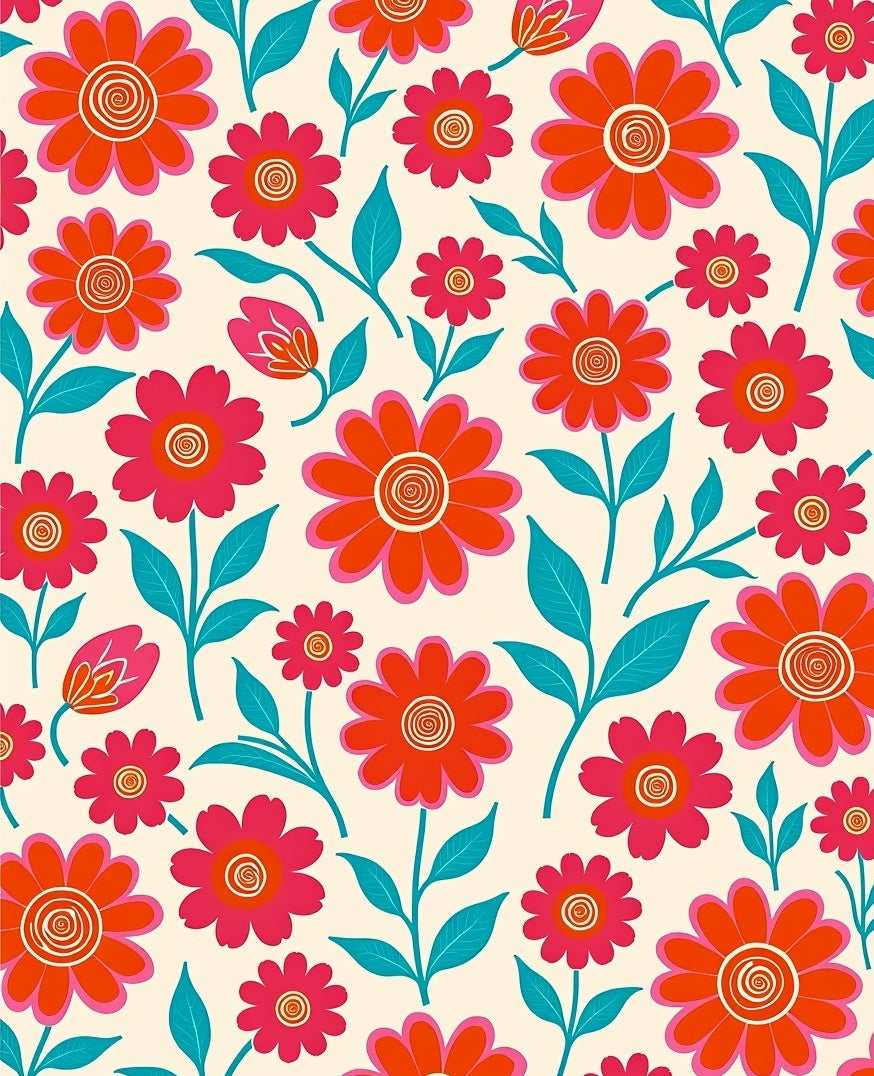 Groovy Floral Pattern With Teal Accents Rug