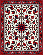 Intricate Floral Swirl Red Navy Rug