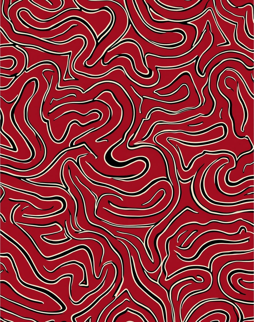 Crimson Abstract Swirl Pattern Rug