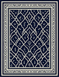 Elegant Navy Ivory Damask Pattern Rug