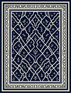 Elegant Navy Ivory Damask Pattern Rug