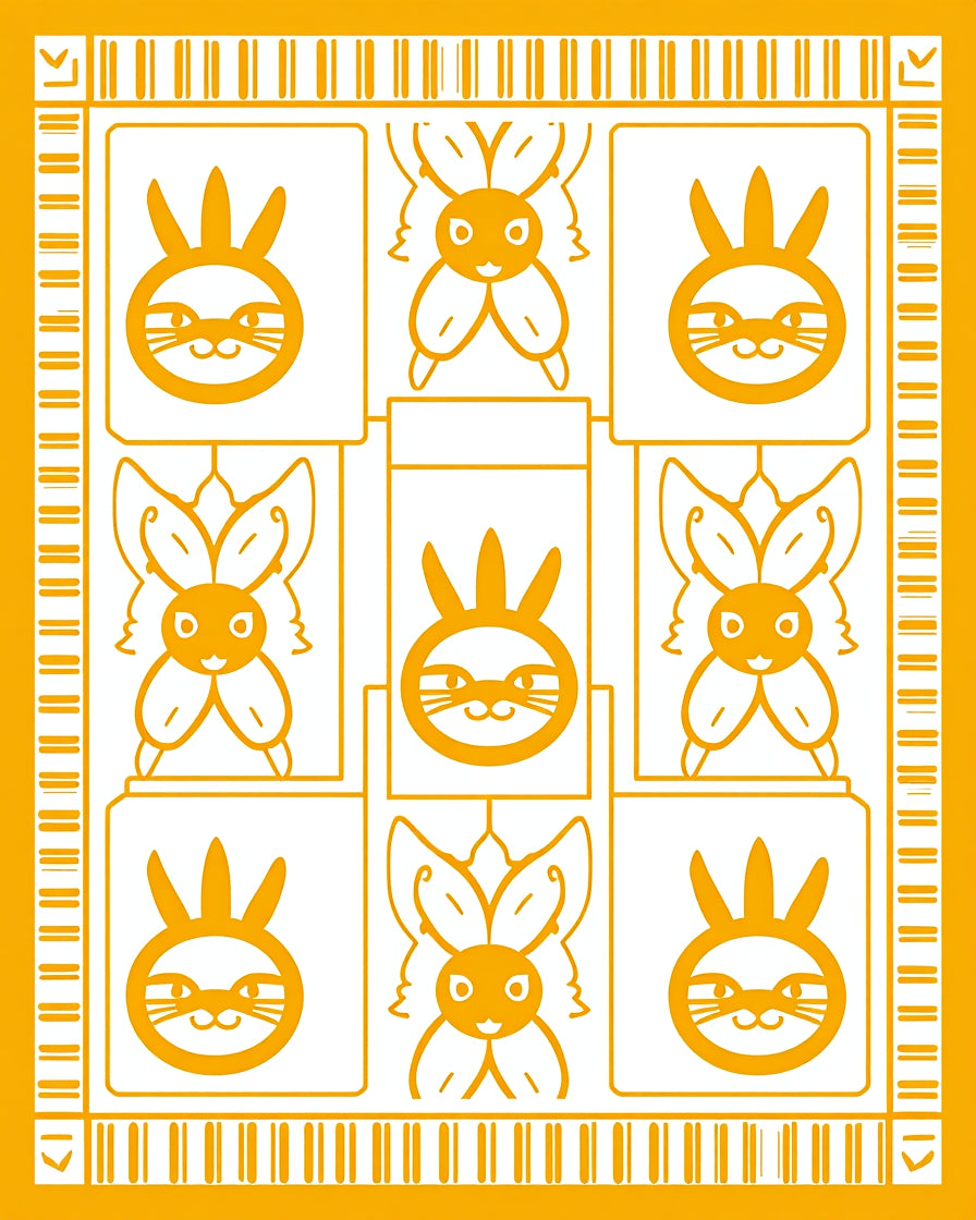 Whimsical Yellow Bunny Grid Design Rug
