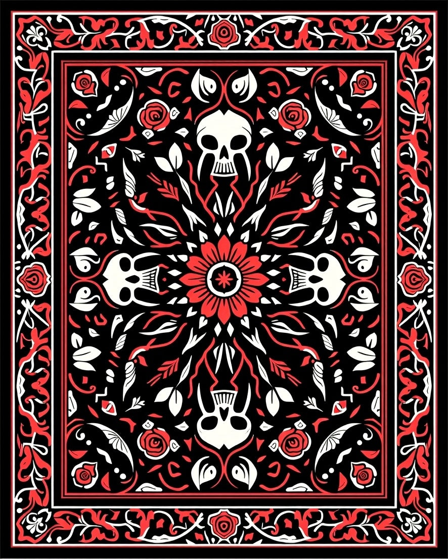 Ombre Skull Gothic Rose Medallion Rug