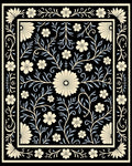 Chic Floral Vines Black Cream Pattern Rug