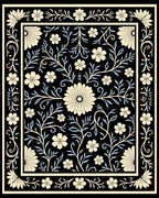 Chic Floral Vines Black Cream Pattern Rug