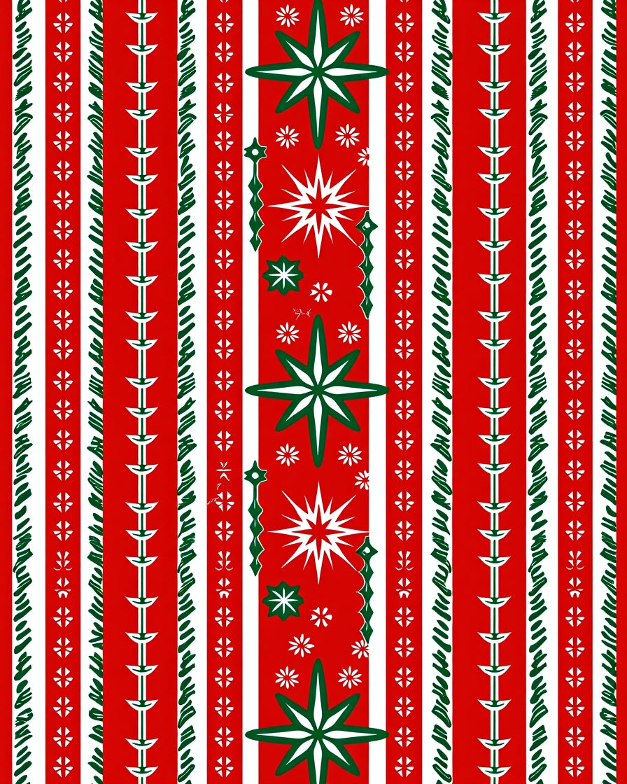 Red White Green Starburst Striped Rug