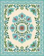 Turquoise Floral Medallion Cream Rug