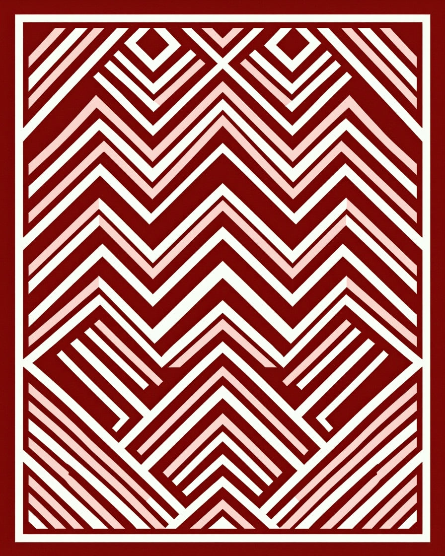 Geometric Patterned Crimson Zigzag Style Rug