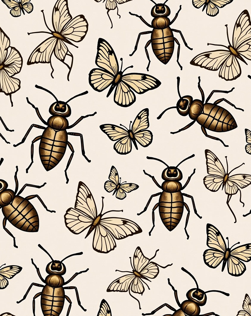 Antique Insects Butterflies Cream Rug