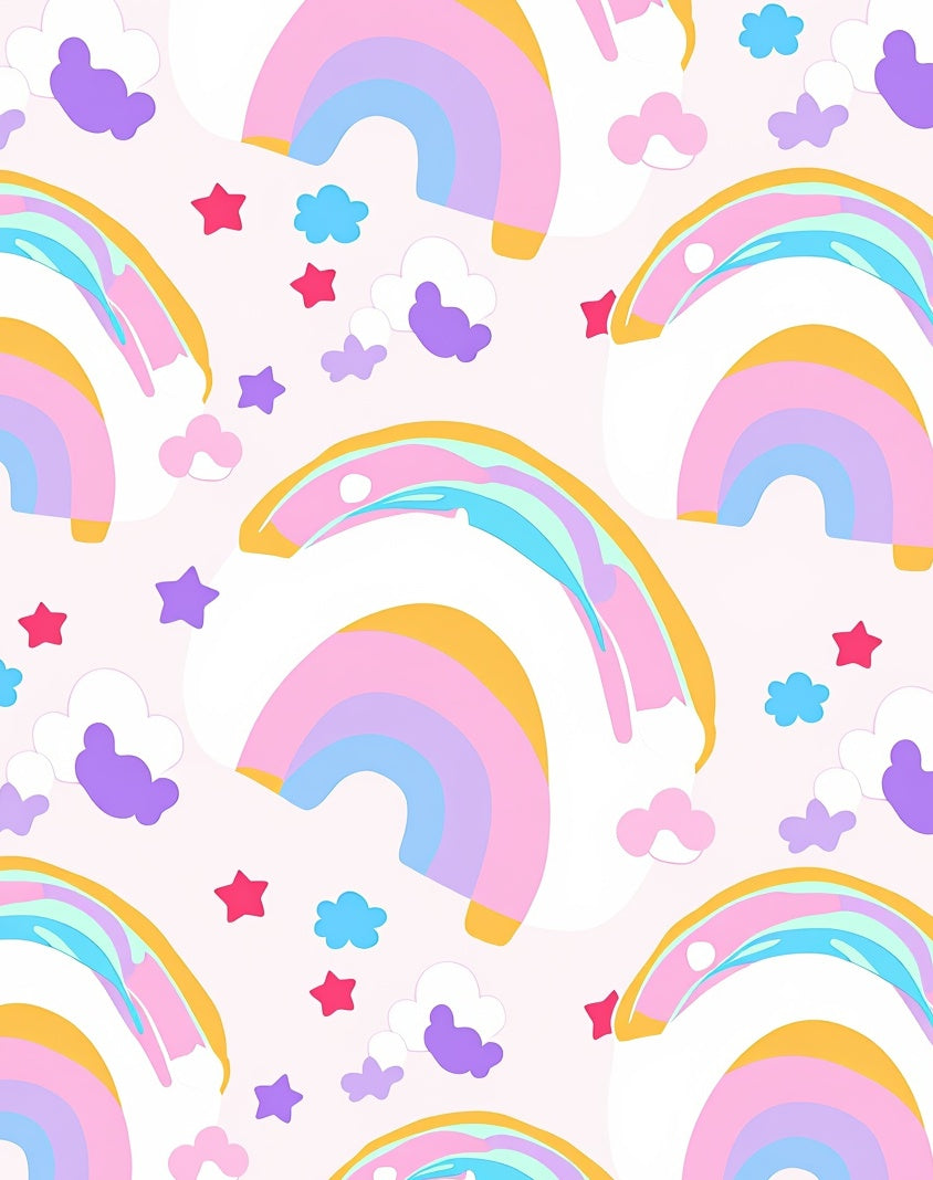 Pastel Rainbow Cloud Star Pattern Rug