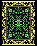 Emerald Green Floral Scroll Frame Rug