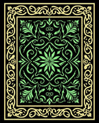 Emerald Green Floral Scroll Frame Rug