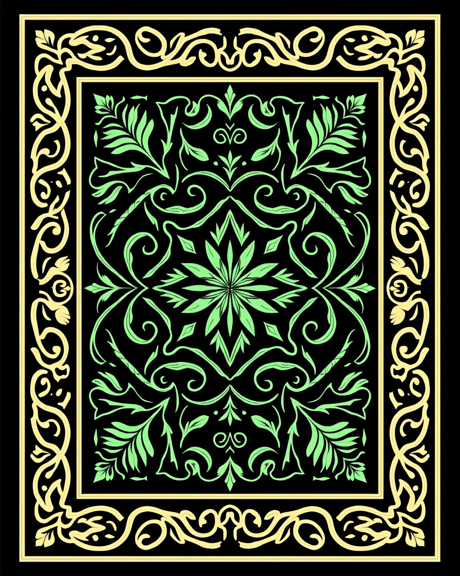 Emerald Green Floral Scroll Frame Rug