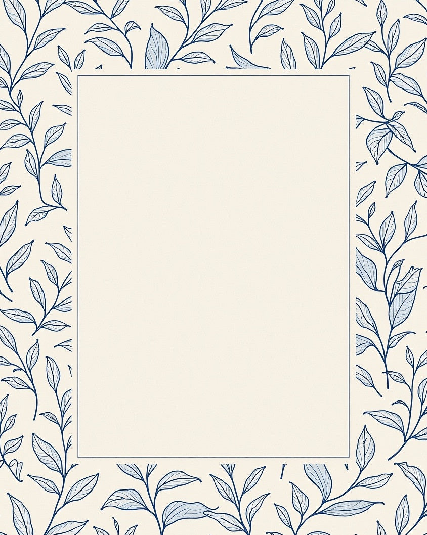 Navy Leaf Patterned Cream Rug
