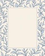 Navy Leaf Patterned Cream Rug