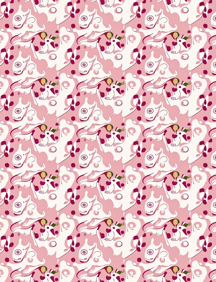 Whimsical Pink Abstract Face Pattern Rug