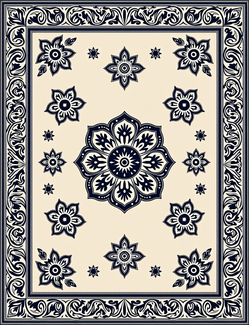 Elegant Floral Medallion Border Design Rug